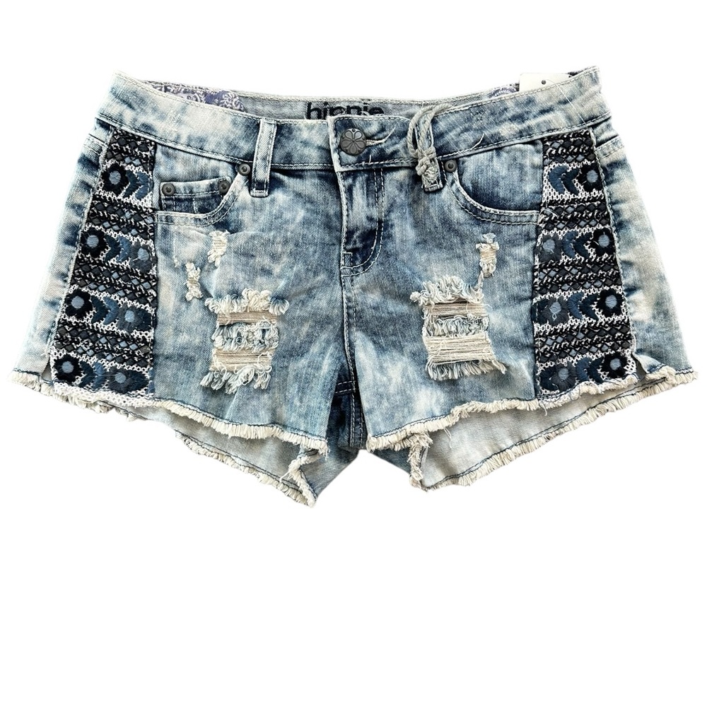Hippie Laundry Embroidered Floral Denim Shorts